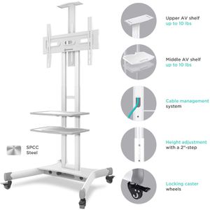 Produktbild für TV-Ständer Onkron TS1552-W, mit Ablage &amp; Rollen, weiß, Metall