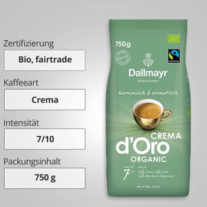 Produktbild für Kaffee Dallmayr Crema d'Oro Organic, BIO