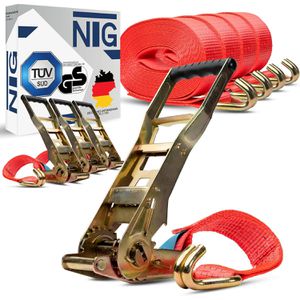 Produktbild für Spanngurt NTG rot, mit Haken &amp; Langhebel-Ratsche