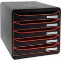 Schubladenbox Exacompta 309988D, Big Box Plus A4, Kunststoff, 5 Fächer, mandarine / schwarz