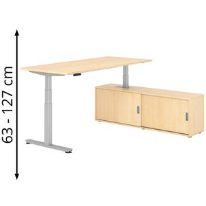 Produktbild für Schreibtisch Hammerbacher XDSM, 29146, ahorn, mit Sideboard