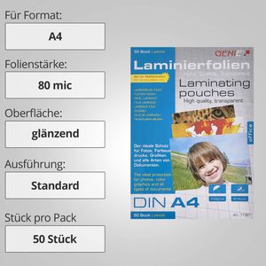 Produktbild für Laminierfolien Genie 11387, DIN A4