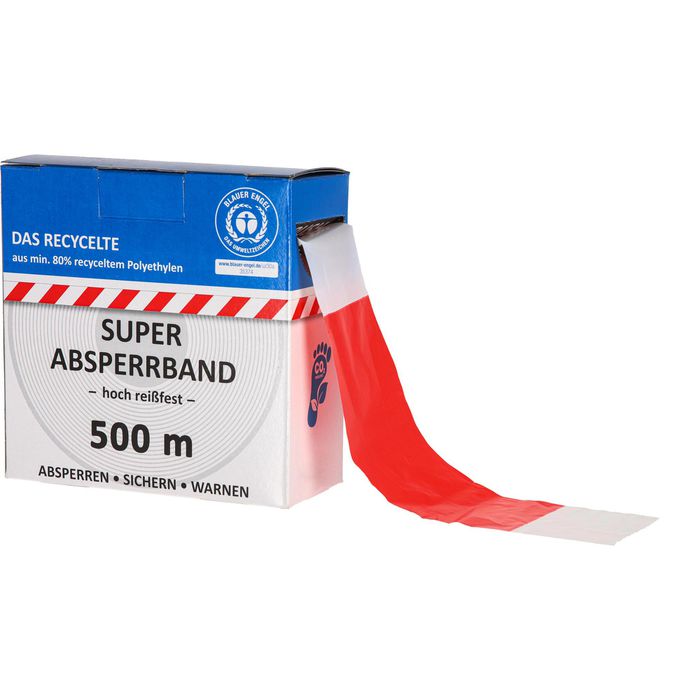 Kelmaplast Warnband Das Recycelte Absperrband, nicht klebend, rot / weiß  geblockt, 80mm x 500m – Böttcher AG