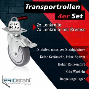 Produktbild für Möbelrolle PRIOstahl mit Anschraubplatte, 4-teilig