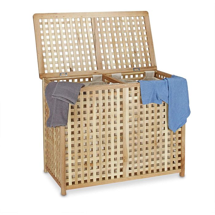 Relaxdays Wäschekorb Duo, Wäschetruhe mit Deckel, aus Walnussholz, 87,9 x 68,1 x 46,1, 150 Liter – Böttcher AG