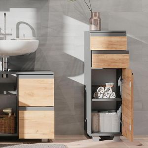 Produktbild für Badschrank Vicco J-Shape, mit 4 Füßen, eiche / anthrazit