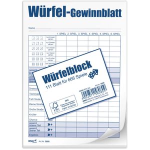 Spielblock RNK 5808, Würfelspiel-Block