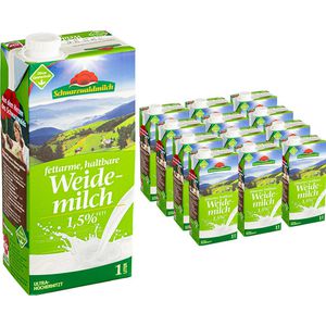 Schwarzwaldmilch Milch fettarme H-Milch, 1,5% Fett, Weidemilch, je 1 Liter, 12 Stück
