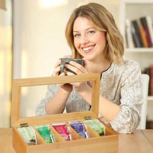 Produktbild für Teebox Relaxdays 10032168, für Teebeutel, natur, aus Bambus
