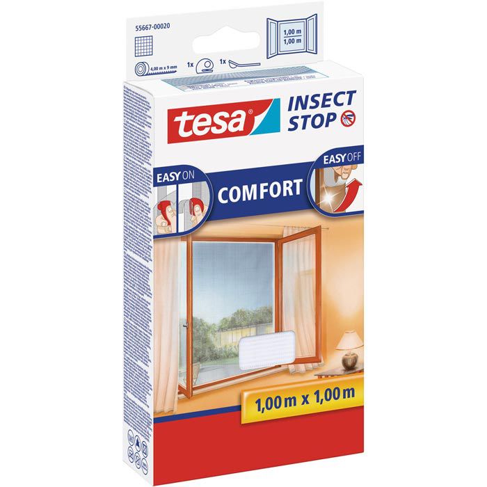 Tesa Fliegengitter Insect Stop Comfort, weiß, 100 x 100cm, mit