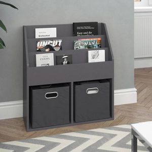 Produktbild für Bücherregal Vicco Luigi, grau, mit 2 Faltboxen