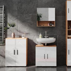 Produktbild für Badschrank Vicco Irma, mit 4 Füßen, weiß / eiche