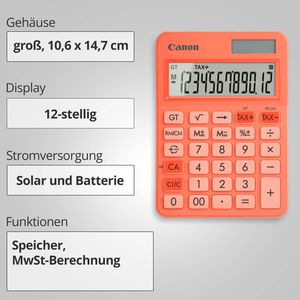 Produktbild für Taschenrechner Canon LS-125KB, MwSt-Berechnung, orange