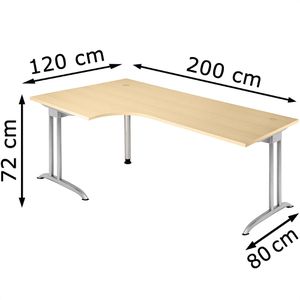 Produktbild für Schreibtisch Hammerbacher B-Serie, ahorn / silber
