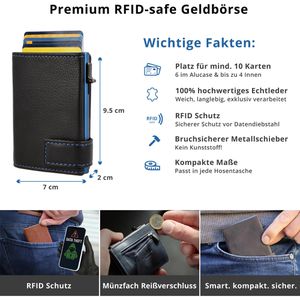 Produktbild für Kreditkartenetui SecWal Echt Leder blau/schwarz, für 10 Karten