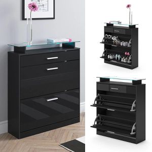 Produktbild für Schuhschrank Vicco Alex, schwarz, mit LED-Beleuchtung