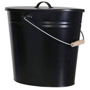 Ascheeimer Kamino-Flam 333252, schwarz, mit Holzgriff & Deckel