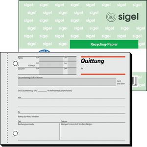 Quittungsblock Sigel RC021, Recycling, MwSt. separat
