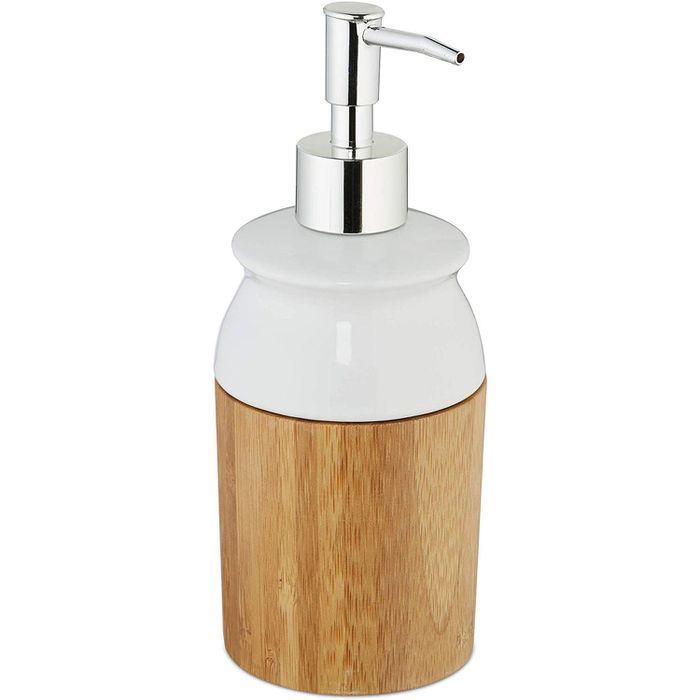 Relaxdays Seifenspender Bambus, 100288120, stehend, Bambus und Keramik,  natur/wei, 225ml  Bttcher AG