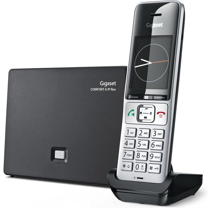 Gigaset Telefon COMFORT 500A IP, AG schwarz, / Böttcher Anrufbeantworter silber – mit schnurlos