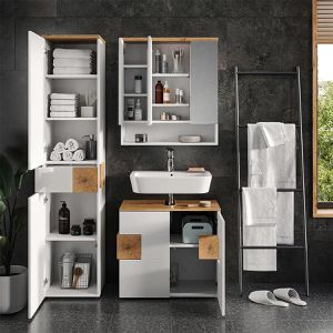 Produktbild für Badschrank Vicco Eden, weiß hochglanz / eiche