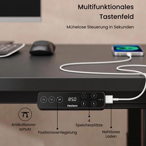 Produktbild für Schreibtisch FlexiSpot E7QB, schwarz / schwarz