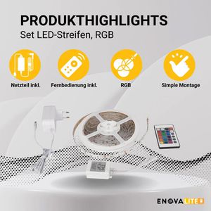 Produktbild für LED-Streifen Enovalite ELED700102, dimmbar, weiß + RGB