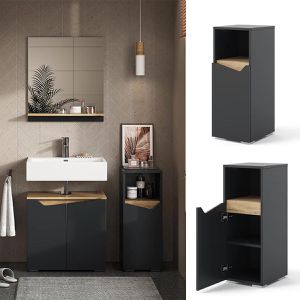Produktbild für Badschrank Vicco Marelle, mit 4 Füßen, anthrazit/artisan eiche
