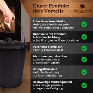 Produktbild für Ascheeimer Black-Oak Santorini, schwarz, Holzgriff &amp; Deckel