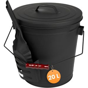 Ascheeimer Black-Oak Stromboli, schwarz, Holzgriff & Deckel