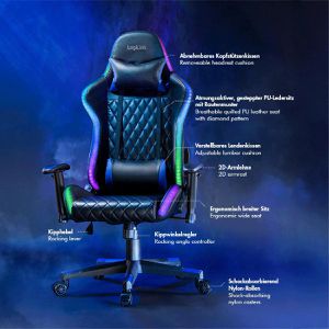 Produktbild für Gaming-Stuhl LogiLink EO0076, mit RGB-Beleuchtung