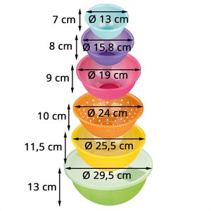 Produktbild für Schüssel Kigima Rainbow, Set mit Deckel und Sieb, 6-teilig