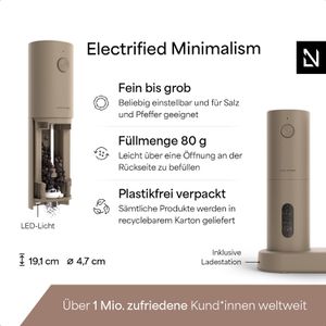 Produktbild für Gewürzmühle LARS-NYSØM Spaending Taupe Brown mit Licht 19,1 cm
