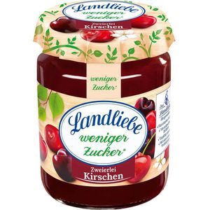 Fruchtaufstrich Landliebe weniger Zucker, Zweierlei Kirschen