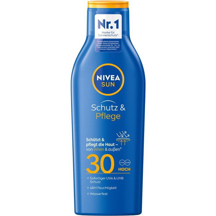 Nivea Sonnencreme Sun Schutz & Pflege, LSF 30, Sonnenmilch, wasserfest ...