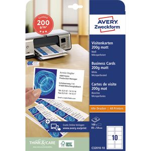 Produktbild für Visitenkarten Zweckform C32010-10, 85 x 54mm