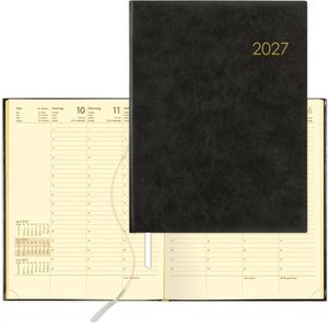 Zettler Buchkalender 728-0021, Wochenbuch anthrazit, Jahr 2027, 21 x 26,5 cm, Wochenplaner, 1 Woche = 2 Seiten