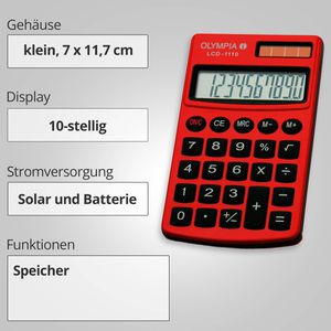 Produktbild für Taschenrechner Olympia LCD-1110, rot
