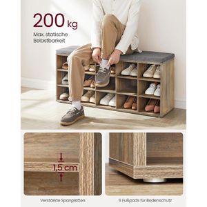 Produktbild für Schuhbank Vasagle LHS015T60, eiche, aus Holz