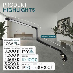 Produktbild für Schreibtischlampe Luxula LX700157, schwarz, LED, dimmbar