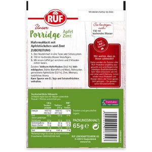 Produktbild für Haferbrei RUF Porridge, Apfel Zimt