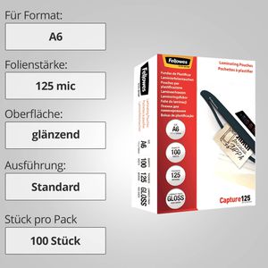 Produktbild für Laminierfolien Fellowes 53072, DIN A6
