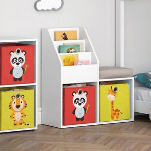 Produktbild für Bücherregal Vicco Luigi Mini, weiß, mit 2 Faltboxen