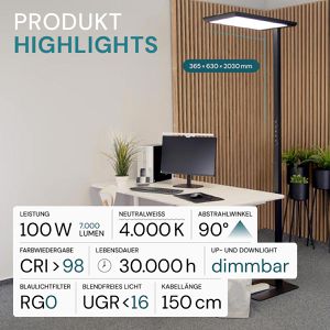 Produktbild für Stehlampe Luxula LX700192, LED, schwarz, 203 cm