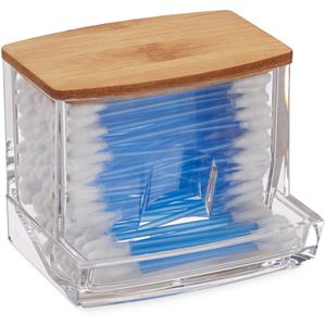 Wattestäbchenbehälter Relaxdays M, transparent, Bambusdeckel