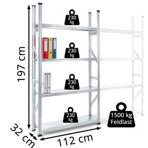 Produktbild für Schwerlastregal GEWE 310G4R, 4 Metallböden