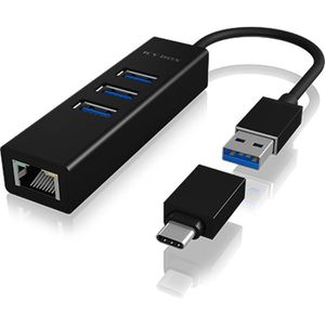 USB-Hub ICY-BOX IB-HUB1419-LAN, schwarz, mit LAN