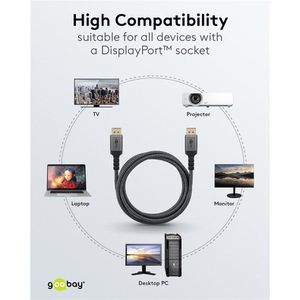 Produktbild für Displayport-Kabel Goobay 65265, 8K UHD, 32,4 Gbit/s, DP 1.4