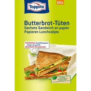 Toppits Butterbrotpapier 21 x 13 cm, Butterbrottüte, weiß, 60 Tüten, 60 Stück