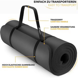 Produktbild für Yogamatte Tresko mit Tragegurt, schwarz, 1,5 cm stark